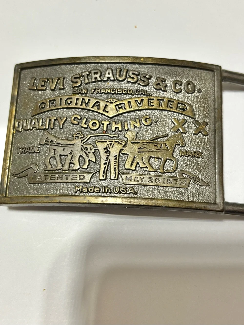 Vintage Levi Strauss & Co. Metal Belt Buckle - Brass Tone Original Riveted